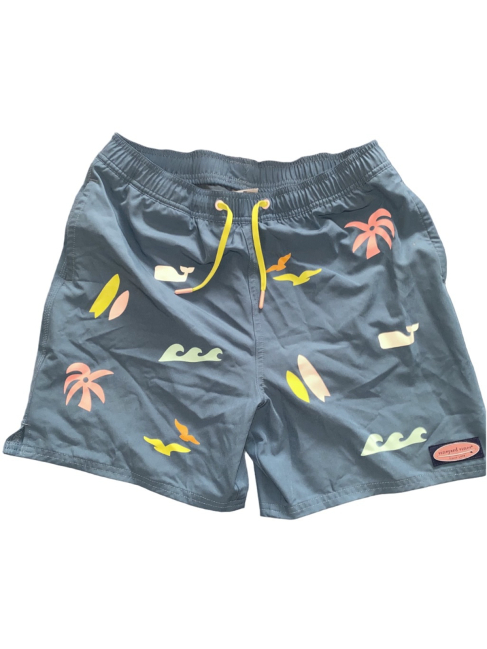 Boy’s Vineyard Vines Teal Blue Tropical Print Mesh Lined Swim Trunks XL